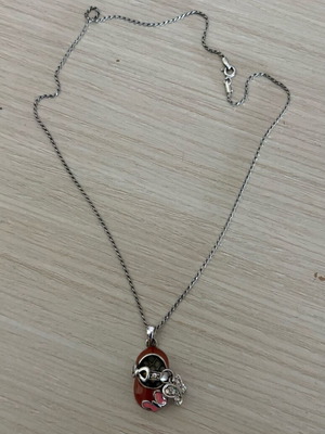 Loisir necklace with pink enamel and rhinestone pendant like new
