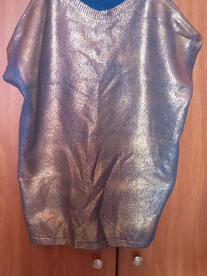 Women's sleeveless knitted blouse blue with gold like new