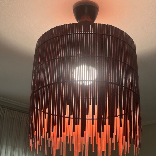 IKEA ceiling light with wooden look and vertical slats design