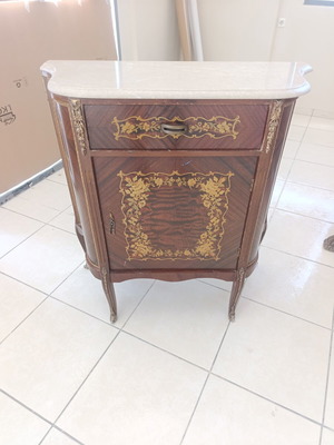 Vintage Louis XV Demilune Sideboard with Marquetry and Marble used