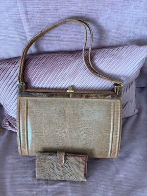Lizard leather bag and wallet new beige honey color