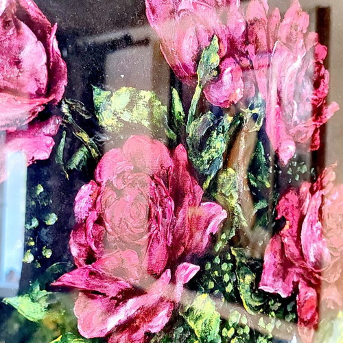 Oil painting 'Bouquet of Roses' in solid frame with glass