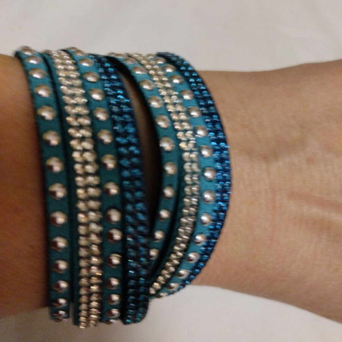 Teal Faux Leather Bracelet with Silver Studded Details, New