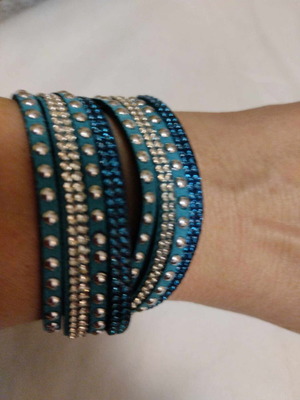 Teal Faux Leather Bracelet with Silver Studded Details, New