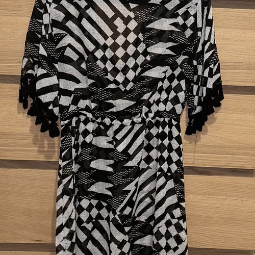 Kaftan semi sheer black and white with tassel details like new