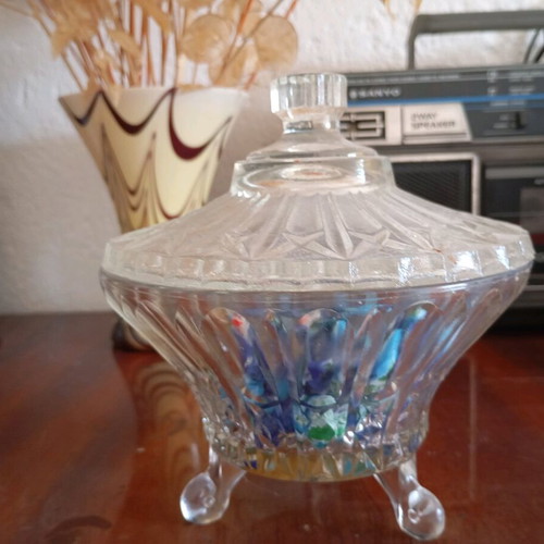 Vintage pressed glass sugar bowl with lid like new