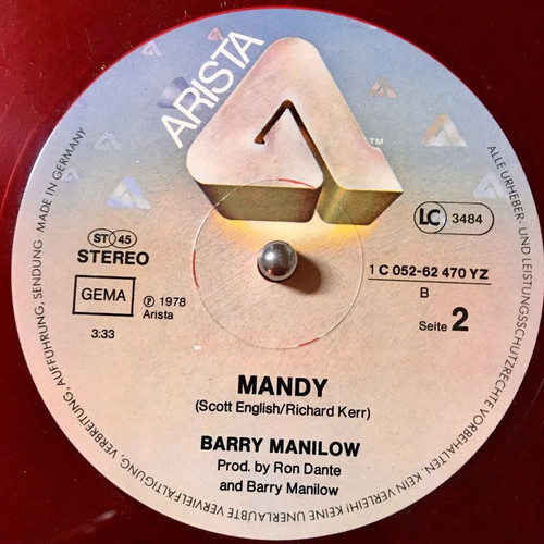 Barry Manilow Copacabana / Mandy vinyl used, red, 12" 45 RPM
