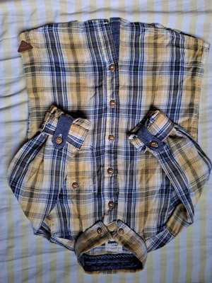 Mothercare toddler shirt used, long sleeve, yellow and blue plaid, 18-24 months