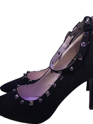 Heels with studs and ankle strap used, black, size 38