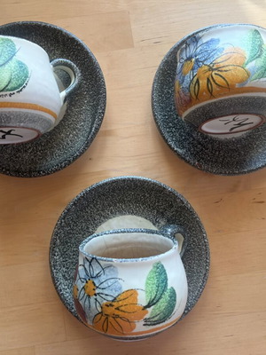Ceramic cups with saucers used, hand-painted, set