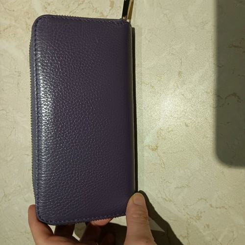 Leather women's wallet used, purple with gold details