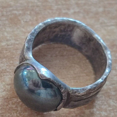 Unisex Handmade 925 Silver Ring with Hematite, 14g