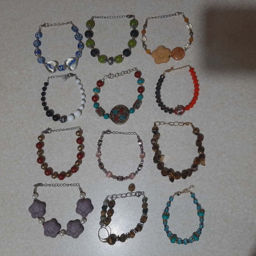 Bracelets new, lot of 12, silver 925, steel, genuine stones