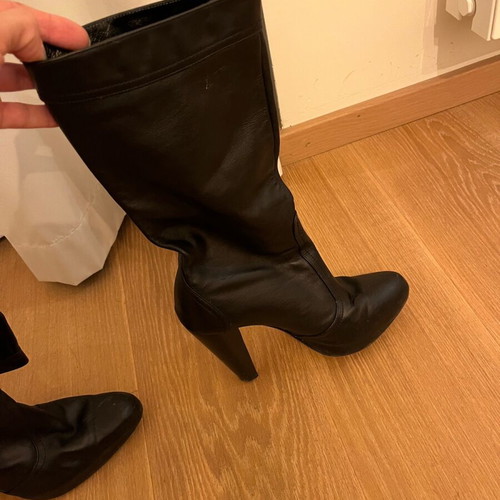 Parthenis black leather boots like new, size 38, 12 cm heel