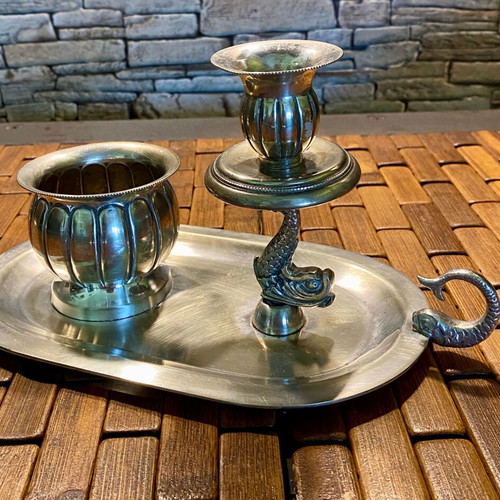 Candlestick made of alpaca alloy used, vintage, from Holland