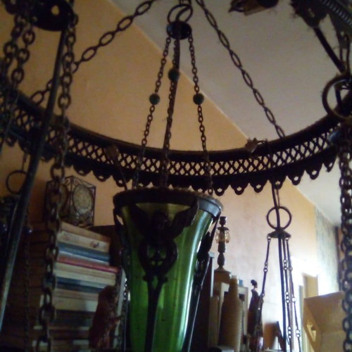 Moroccan Boho Ceiling Light with 8 Different Colored Lamps like new