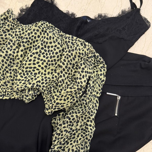 Set of 3 pieces pants, crop top, and black lace camisole like new