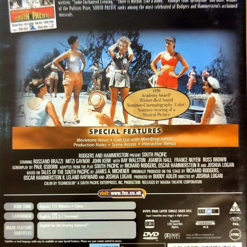 South Pacific DVD used, English subtitles, romance movie