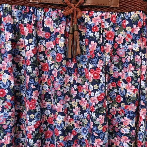 Floral skirt like new, airy with elastic and faux leather waist