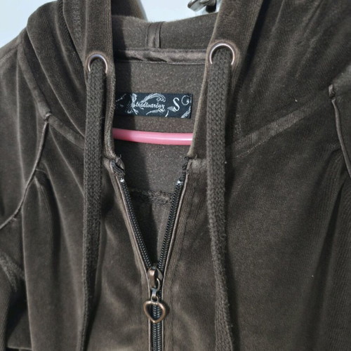 Stradivarius velour cardigan used, brown with hood