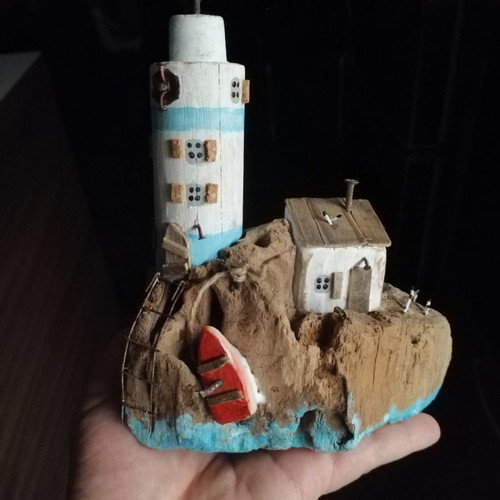 Shabby chic lighthouse decoration with house new