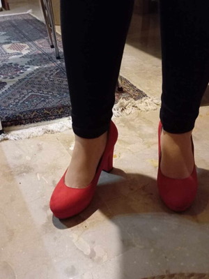 Red suede pumps used, size 39