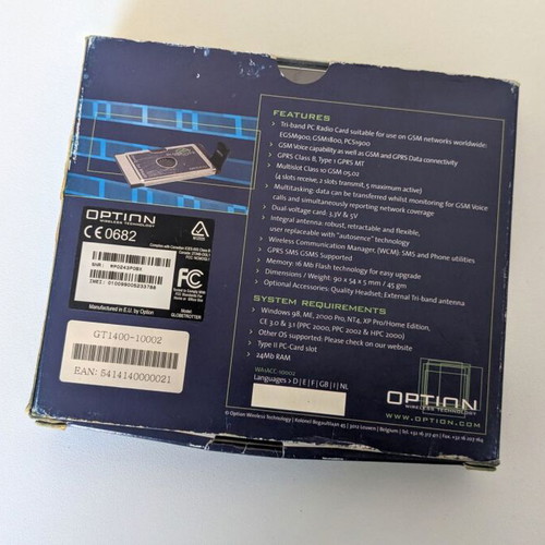 Option Globetrotter GT1400 PCMCIA card used, complete package