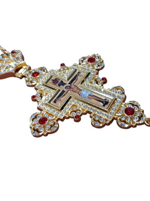 Priestly chest cross with red stones and chain