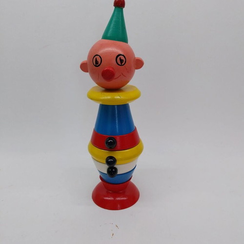 Vintage Wooden Clown Toy like new, colorful puzzle for logic and motor skills