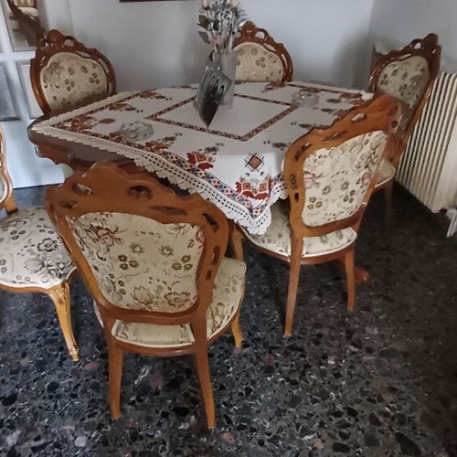 Classic Dining & Living Room Set (Solid Wood / Carved) – Excellent Condition