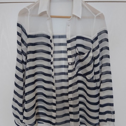 Bershka transparent striped cardigan used, white blue, medium large