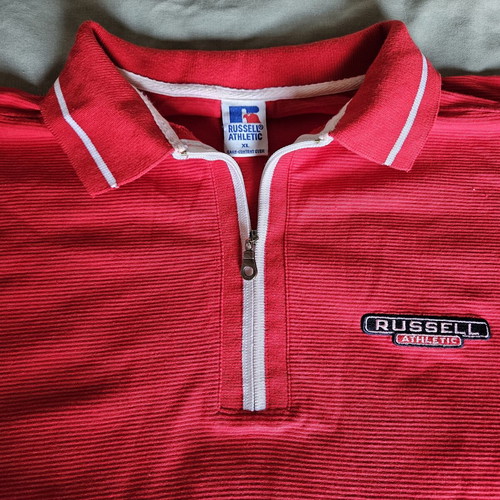 Russell Athletic vintage quarter-zip polo T-shirt, XL, red