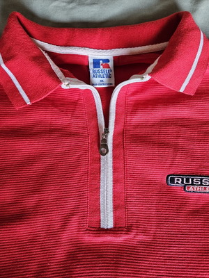 Russell Athletic vintage quarter-zip polo T-shirt, XL, red