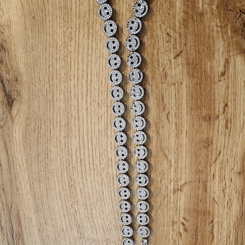 Crystal smiley face tennis chain necklace like new, silver