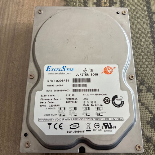 Excelstor Jupiter 80GB hard drive used, Retro HDD