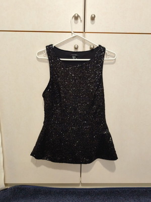 Amisu peplum blouse black with sequins like new, size S