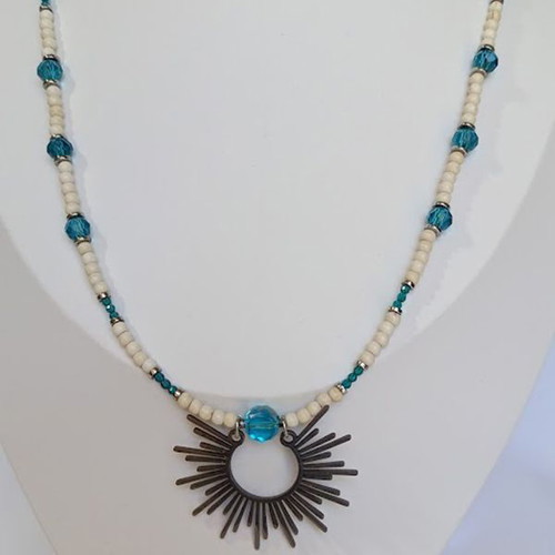 Blue Orbit necklace new with turquoise beads and solar element