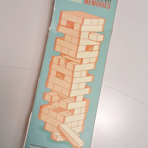 Tumbling Tower game used with torn packaging
