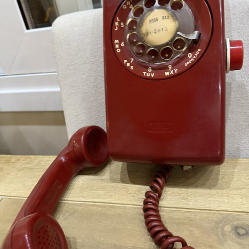 Western Electric Wall Phone Model 554 used, vintage cherry red rotary