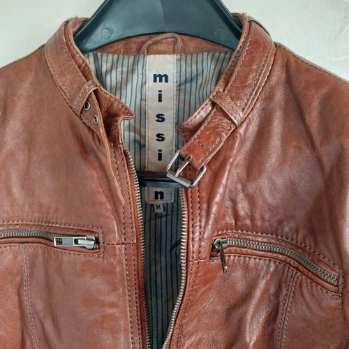 Vintage women's leather jacket MISSION brown size M used