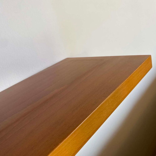 Set of 8 wall shelves with hidden support, wood color, 120x25 cm