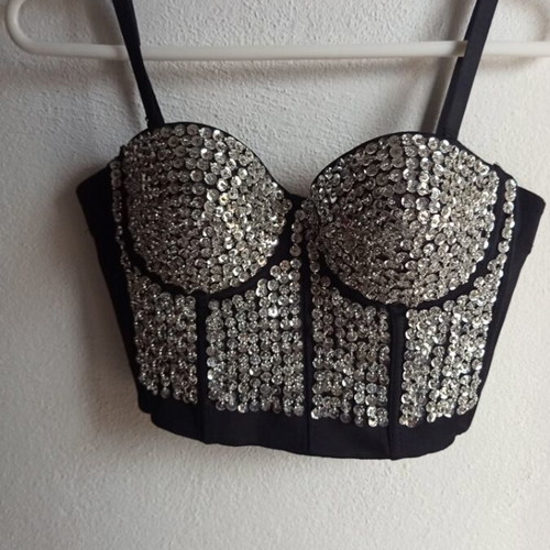 Bustier crop top with silver sequins and strass like new