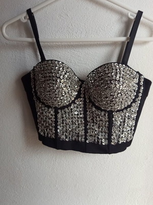 Bustier crop top with silver sequins and strass like new