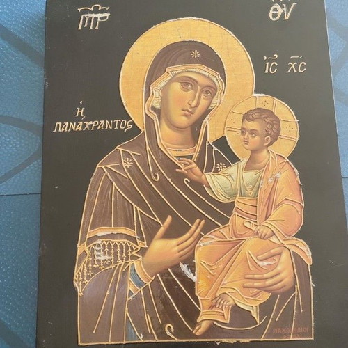 Handmade Virgin Mary icon used, 28x22 cm, solid wood