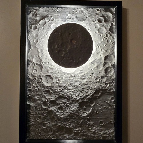 3D Printed Moon Landscape Frame with LED Light and USB Power like new