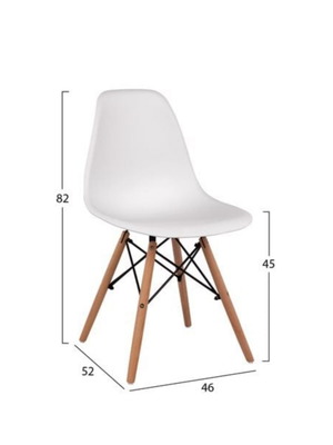 Set of 4 white Eames-style design chairs with wooden legs