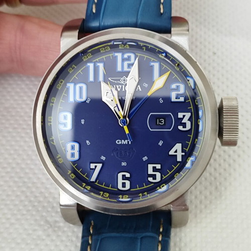 Invicta Swiss men's wristwatch, blue dial, 52mm, steel, 100m waterproof