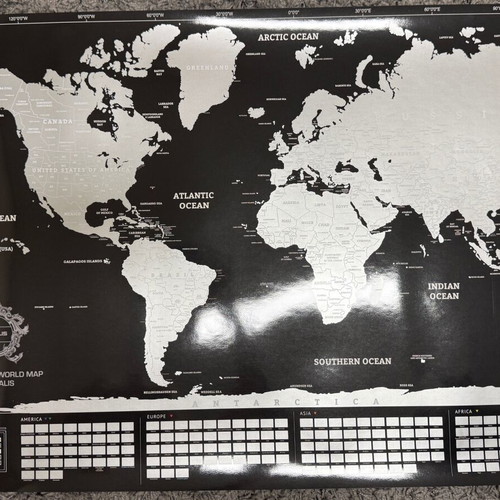 Divalis scratch off world map new, black and silver XL