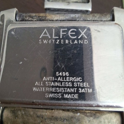 Alfex Swiss-Made watch used, silver, leather strap