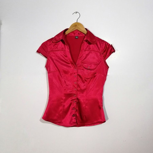 Satin blouse red used, size S, XNK Basic